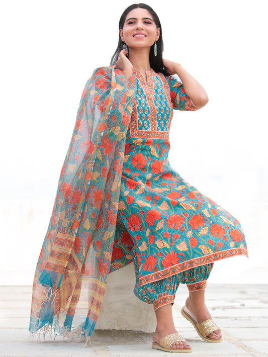 Nayab Ambar - Set of Kurta Salwar Pants & Kota Doria Dupatta - KS10A2570D