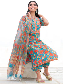 Utsav Ambar - Set of Kurta Salwar Pants & Kota Doria Dupatta - KS10A2570D