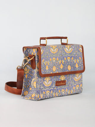 Lavender Yellow Hand Block Printed Sling Bag - B0805