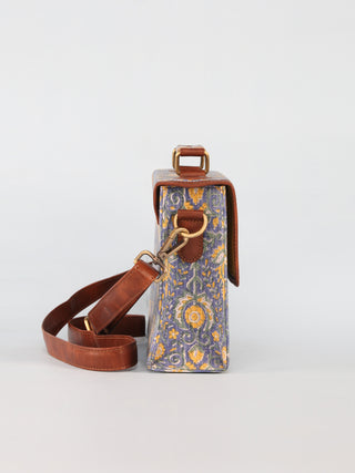 Lavender Yellow Hand Block Printed Sling Bag - B0805