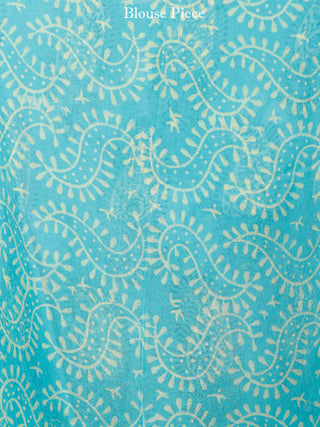 Sky Blue Light Yellow Black Hand Block Printed Chiffon Saree with Zari Border - S031703413