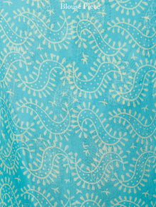Sky Blue Light Yellow Black Hand Block Printed Chiffon Saree with Zari Border - S031703413