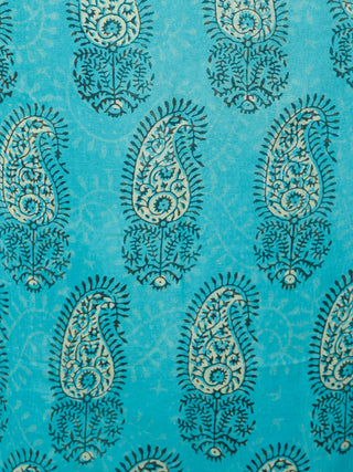 Sky Blue Light Yellow Black Hand Block Printed Chiffon Saree with Zari Border - S031703413