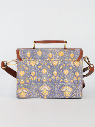 Lavender Yellow Hand Block Printed Sling Bag - B0805