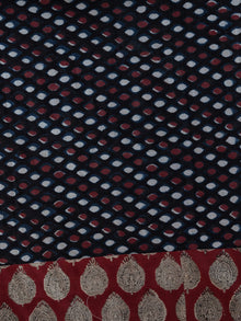 Indigo Red White Ivory Hand Block Printed Long Cotton Dress With Stand Collar and Pintuck - D214F895