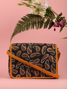 Black Mustard Hand Block Printed Sling Bag - B0104