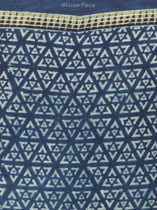 Indigo Black Fern Green Ajrakh Hand Block Printed Modal Silk Saree in Natural Colors - S031703352