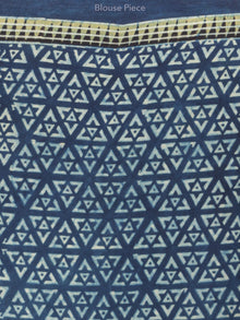 Indigo Black Fern Green Ajrakh Hand Block Printed Modal Silk Saree in Natural Colors - S031703352