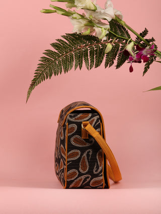Black Mustard Hand Block Printed Sling Bag - B0104