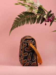 Black Mustard Hand Block Printed Sling Bag - B0104