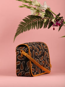 Black Mustard Hand Block Printed Sling Bag - B0104