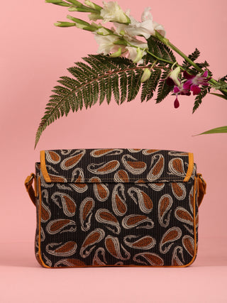 Black Mustard Hand Block Printed Sling Bag - B0104