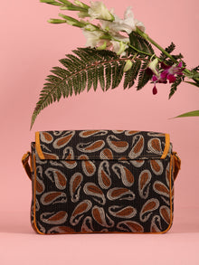 Black Mustard Hand Block Printed Sling Bag - B0104