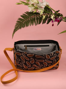 Black Mustard Hand Block Printed Sling Bag - B0104