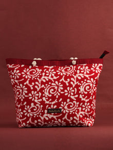 Red White Hand Block Printed Tote Bag - B0808