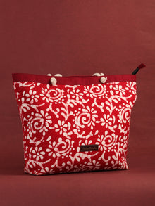 Red White Hand Block Printed Tote Bag - B0808