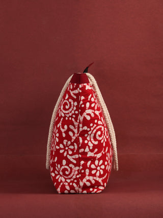 Red White Hand Block Printed Tote Bag - B0808