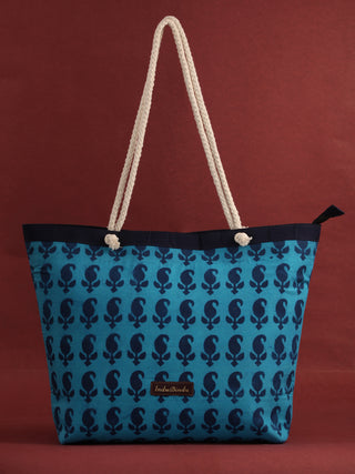 Blue Hand Block Printed Tote Bag - B0809