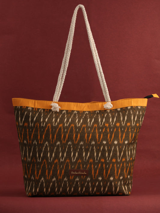 Mustard Brown Ikat Tote Bag - B0810