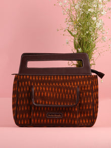 Mustard Yellow Ikat Baguette Bag with Vegan Leather Top Handles - B0901