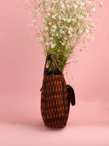 Mustard Yellow Ikat Baguette Bag with Vegan Leather Top Handles - B0901