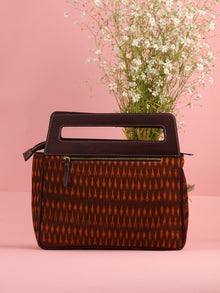 Mustard Yellow Ikat Baguette Bag with Vegan Leather Top Handles - B0901