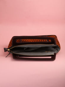 Mustard Yellow Ikat Baguette Bag with Vegan Leather Top Handles - B0901
