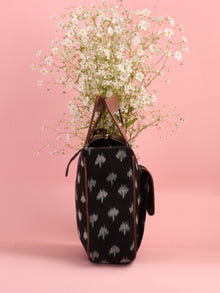 Black Ikat Baguette Bag with Vegan Leather Top Handles - B0903