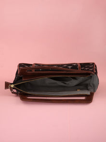 Black Ikat Baguette Bag with Vegan Leather Top Handles - B0903