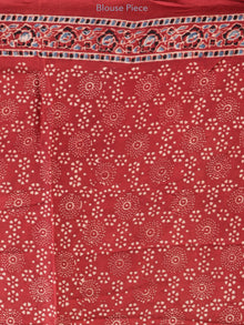 Red Indigo Ivory Black Ajrakh Hand Block Printed Modal Silk Saree in Natural Colors - S031703357
