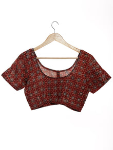 Maroon Black Indigo Ajrakh Hand Printed Cotton Blouse - B05F1622