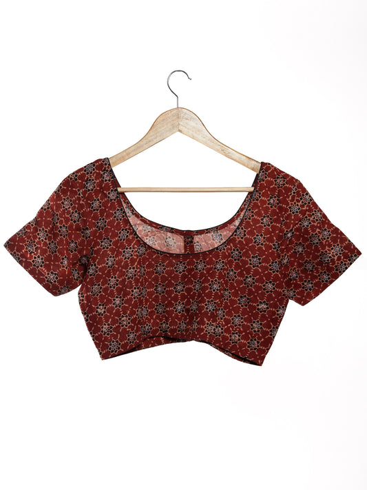 Maroon Black Indigo Ajrakh Hand Printed Cotton Blouse - B05F1622