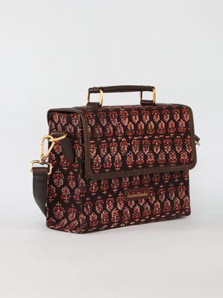 Black Maroon Ajrakh Block Printed Sling Bag - B0801