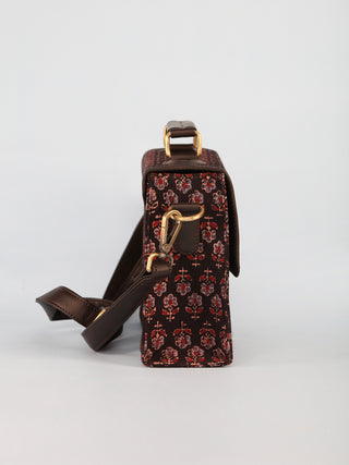 Black Maroon Ajrakh Block Printed Sling Bag - B0801