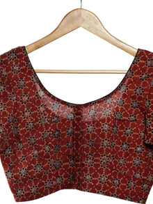 Maroon Black Indigo Ajrakh Hand Printed Cotton Blouse - B05F1622