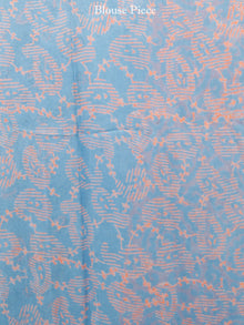 Steel Blue Coral Hand Block Printed Chiffon Saree with Zari Border - S031703415