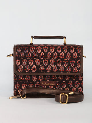 Black Maroon Ajrakh Block Printed Sling Bag - B0801