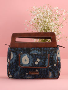 Indigo Black Hand Block Printed Baguette Bag with Vegan Leather Top Handles - B0910
