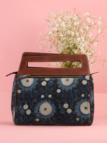 Indigo Black Hand Block Printed Baguette Bag with Vegan Leather Top Handles - B0910