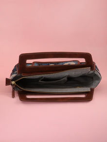 Indigo Black Hand Block Printed Baguette Bag with Vegan Leather Top Handles - B0910
