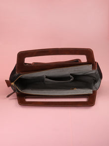 Black White Ikat Baguette Bag with Vegan Leather Top Handles - B0907
