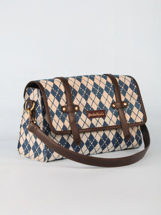 Indigo Hand Block Printed Sling Bag - B01001