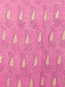 Pink Light Yellow Hand Block Printed Chiffon Saree with Zari Border - S031703416