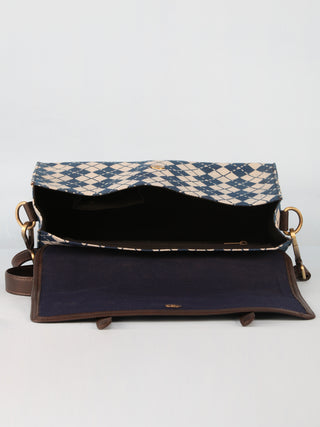 Indigo Hand Block Printed Sling Bag - B01001