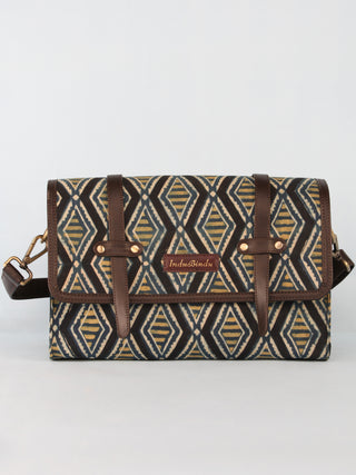 Blue Black Hand Block Printed Sling Bag - B01004
