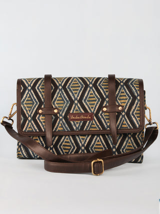 Blue Black Hand Block Printed Sling Bag - B01004