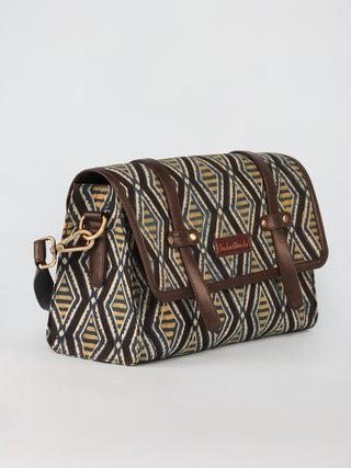 Blue Black Hand Block Printed Sling Bag - B01004