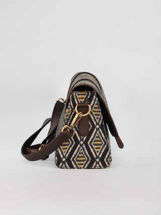 Blue Black Hand Block Printed Sling Bag - B01004