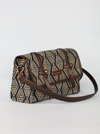 Blue Black Hand Block Printed Sling Bag - B01004