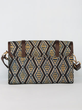 Blue Black Hand Block Printed Sling Bag - B01004